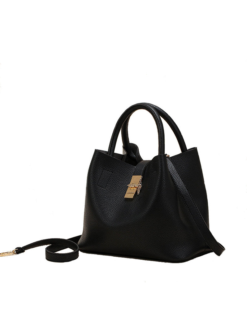 1pc Black Pu Shoulder Bag With Twist Lock & Chain Decoration, Suitable For  Ladies' Daily Use
