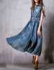 Sleeveless long flared denim dress