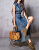 Sleeveless long flared denim dress