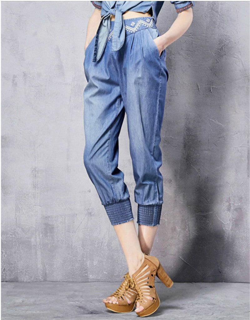 X_LON Premium Quality- 3 Quarters Elastic Stretchable Women Jeans Pants  Capri Jeans Seluar Jeans 3 Suku | Shopee Malaysia