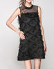 Sleeveless mid-length dress with feathered details