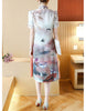 Printed short sleeve cheongsam with flared sides (more colours)