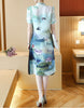 Printed short sleeve cheongsam with flared sides (more colours)