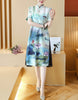 Printed short sleeve cheongsam with flared sides (more colours)