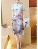 Printed short sleeve cheongsam with flared sides (more colours)